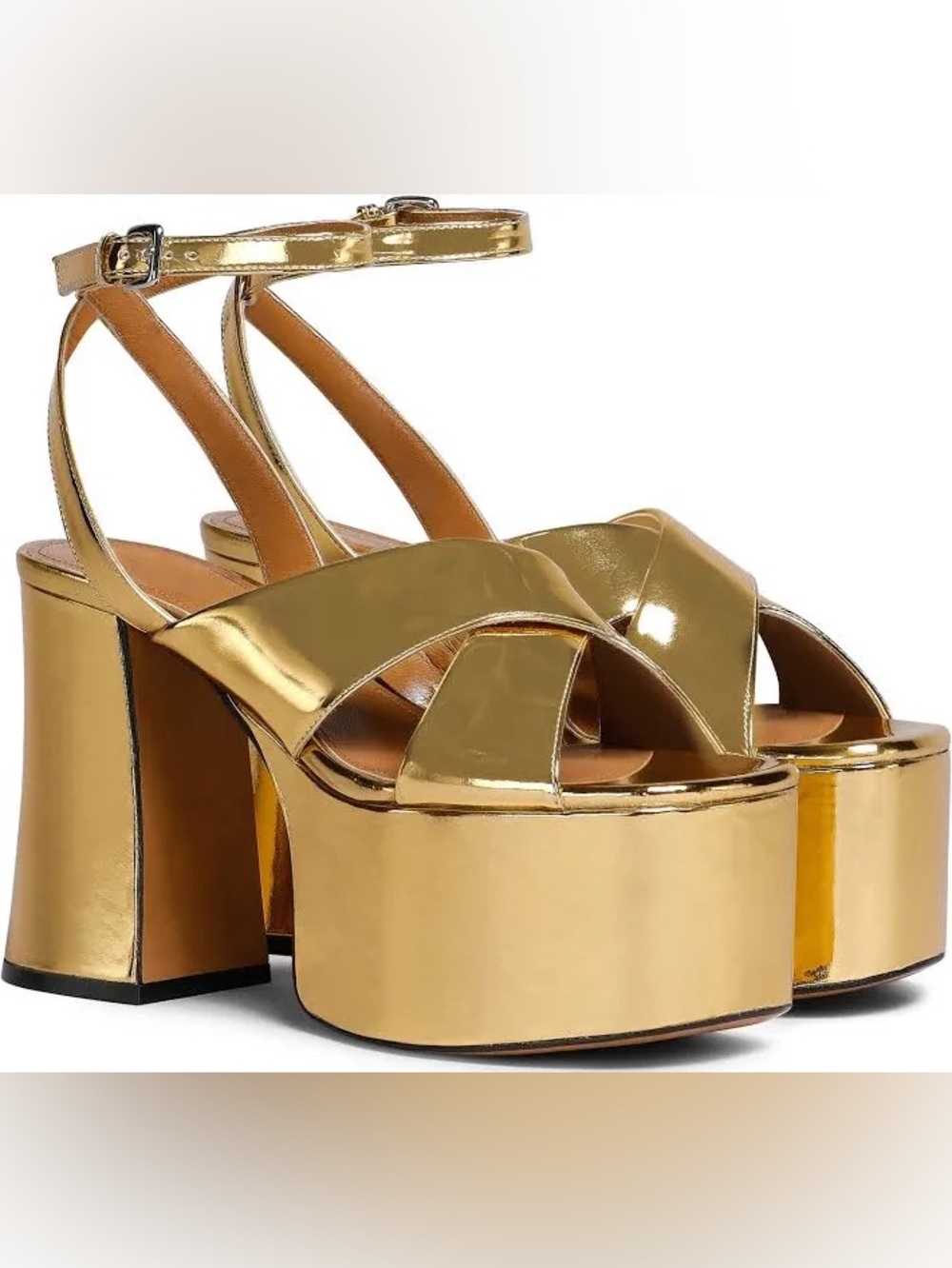 New Marni Heels Platform Gold Leather Sandals Size 38